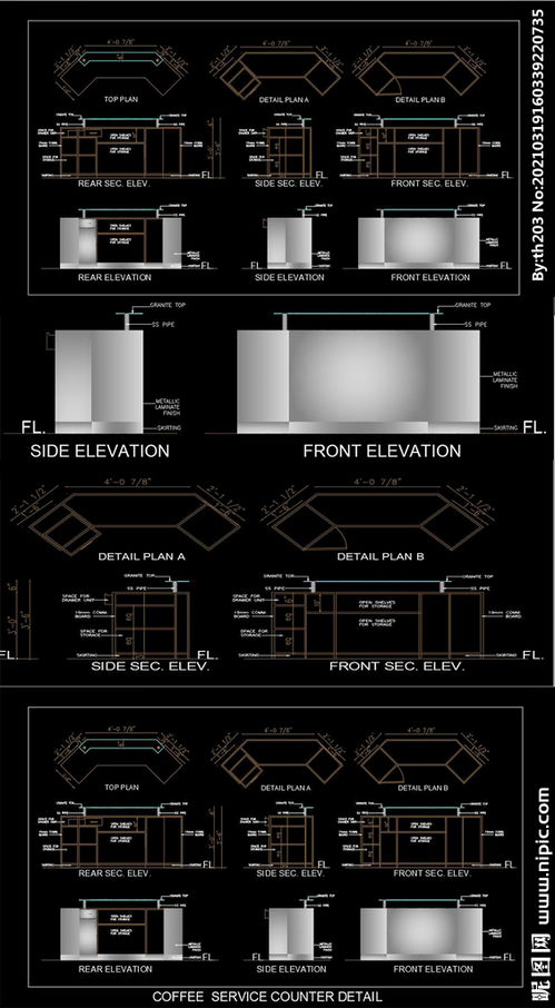 餐廳服務(wù)柜臺(tái)cad施工圖圖片